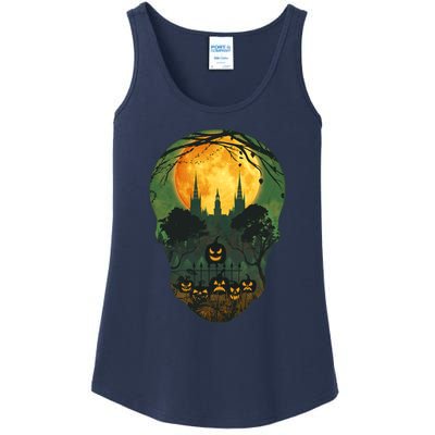 Halloween Spooky Full Moon Castle Skull Ladies Essential Tank