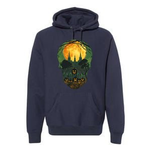 Halloween Spooky Full Moon Castle Skull Premium Hoodie