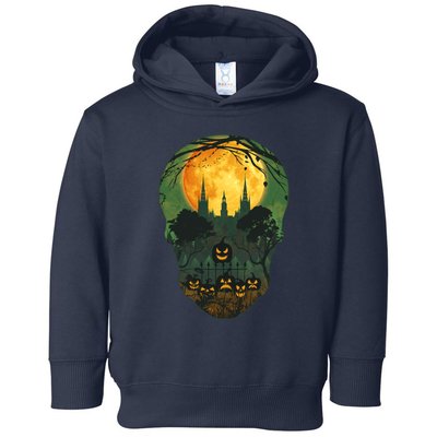 Halloween Spooky Full Moon Castle Skull Toddler Hoodie