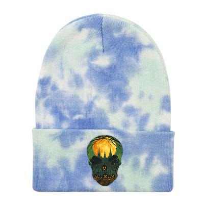 Halloween Spooky Full Moon Castle Skull Tie Dye 12in Knit Beanie