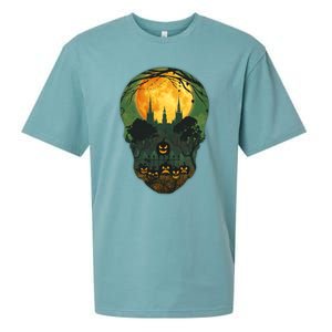 Halloween Spooky Full Moon Castle Skull Sueded Cloud Jersey T-Shirt