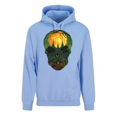 Halloween Spooky Full Moon Castle Skull Unisex Surf Hoodie