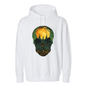 Halloween Spooky Full Moon Castle Skull Garment-Dyed Fleece Hoodie