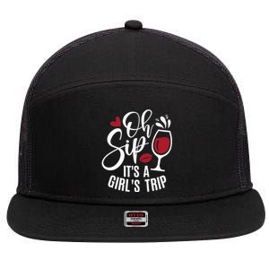 Hello Summer Family Vacation Oh Sip Its A Trip 7 Panel Mesh Trucker Snapback Hat