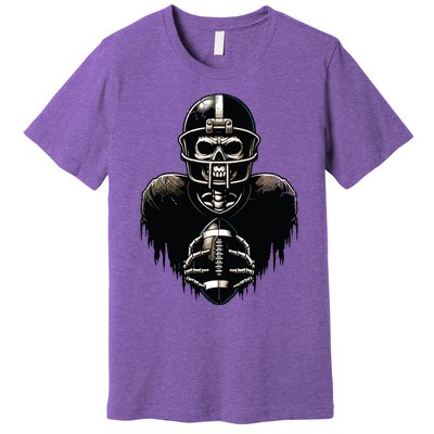 Halloween Skeleton Football Player Spooky Sports Graphic Premium T-Shirt