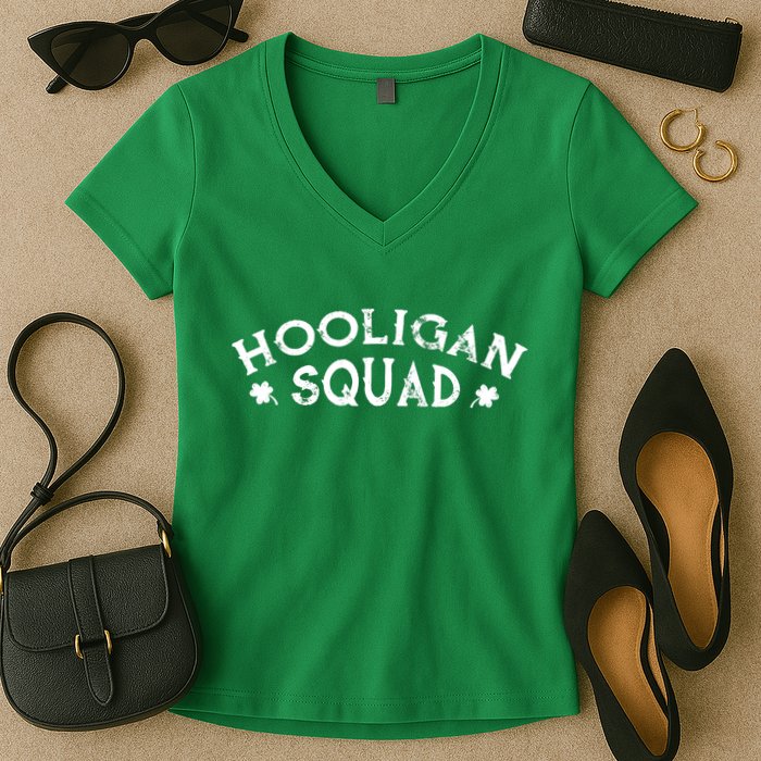 Hooligan Squad Funny St. Patrick's Day Irish Matching Group Women's V-Neck T-Shirt