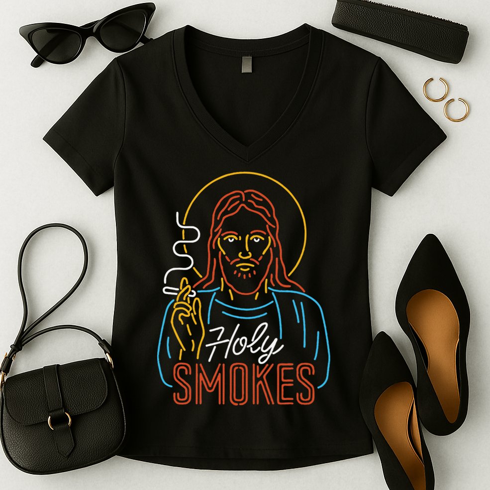 Holy Smokes Funny Jesus Women's V-Neck T-Shirt