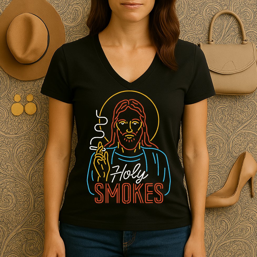 Holy Smokes Funny Jesus Women's V-Neck T-Shirt