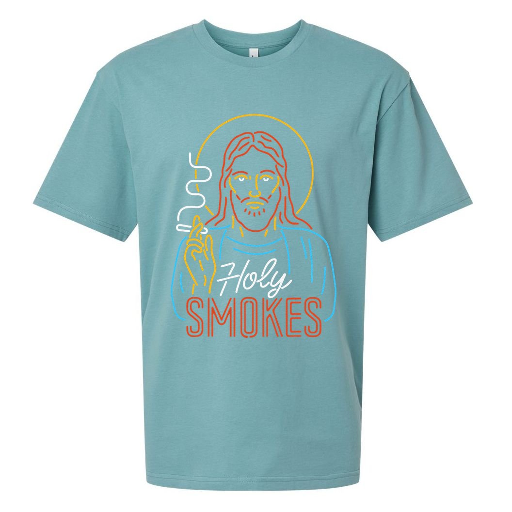 Holy Smokes Funny Jesus Sueded Cloud Jersey T-Shirt