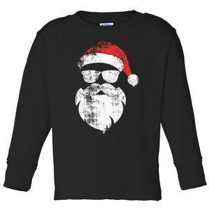 Hipster Santa Face With Hat Beard & Glasses Christmas Toddler Long Sleeve Shirt