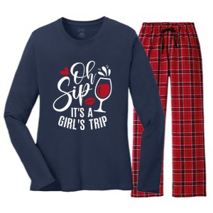 Hello Summer Family Vacation Oh Sip Its A Trip Women's Long Sleeve Flannel Pajama Set 