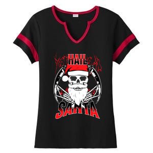 Hail Santa! Funny Christmas Rock On Santa Skeleton Cute Gift Ladies Halftime Notch Neck Tee