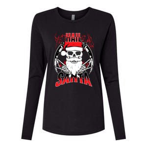 Hail Santa! Funny Christmas Rock On Santa Skeleton Cute Gift Womens Cotton Relaxed Long Sleeve T-Shirt