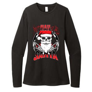 Hail Santa! Funny Christmas Rock On Santa Skeleton Cute Gift Womens CVC Long Sleeve Shirt