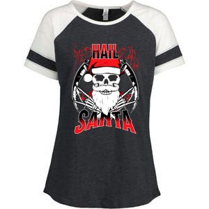 Hail Santa! Funny Christmas Rock On Santa Skeleton Cute Gift Enza Ladies Jersey Colorblock Tee