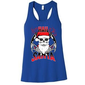 Hail Santa! Funny Christmas Rock On Santa Skeleton Cute Gift Women's Racerback Tank