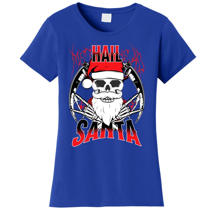 Hail Santa! Funny Christmas Rock On Santa Skeleton Cute Gift Women's T-Shirt