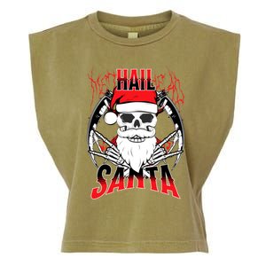 Hail Santa! Funny Christmas Rock On Santa Skeleton Cute Gift Garment-Dyed Women's Muscle Tee