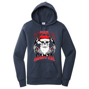 Hail Santa! Funny Christmas Rock On Santa Skeleton Cute Gift Women's Pullover Hoodie