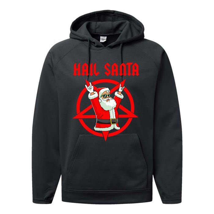 Hail Santa Funny Christmas Heavy Metal Music Gifts Gothic Performance Fleece Hoodie