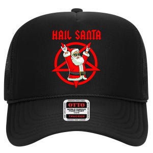 Hail Santa Funny Christmas Heavy Metal Music Gifts Gothic High Crown Mesh Back Trucker Hat