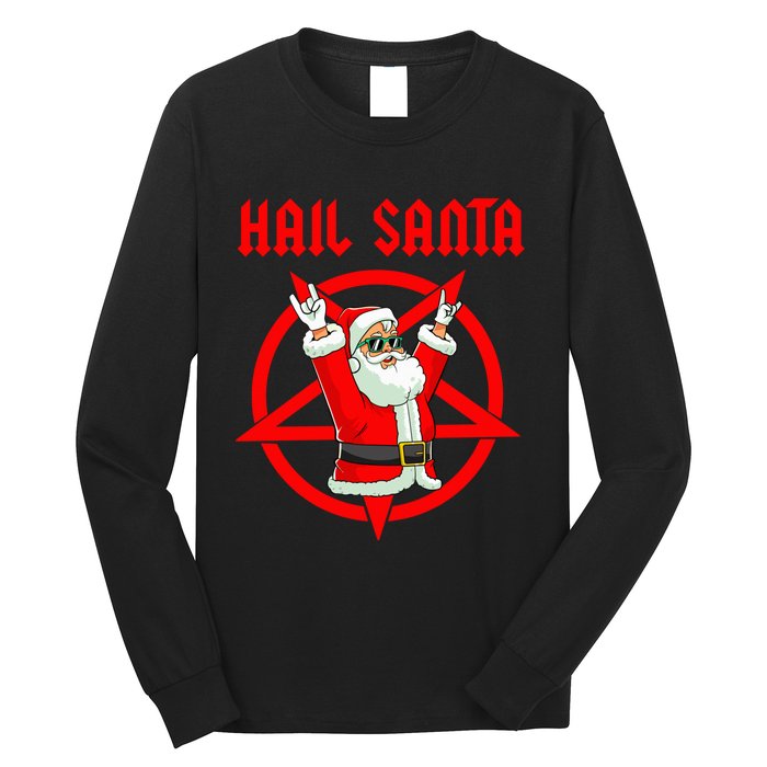 Hail Santa Funny Christmas Heavy Metal Music Gifts Gothic Long Sleeve Shirt