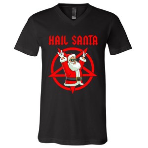 Hail Santa Funny Christmas Heavy Metal Music Gifts Gothic V-Neck T-Shirt