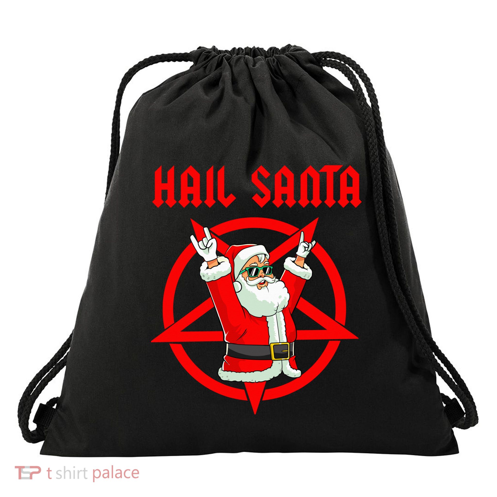 Hail Santa Funny Christmas Heavy Metal Music Gifts Gothic Drawstring Bag