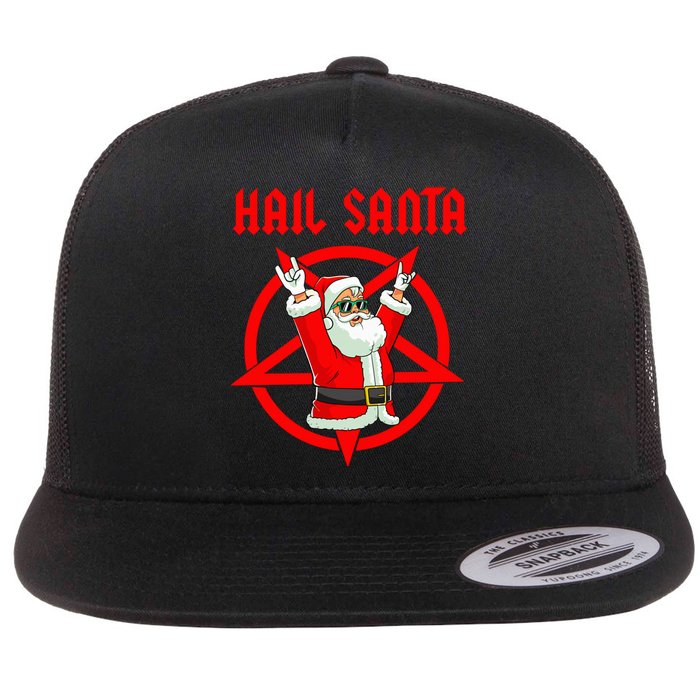 Hail Santa Funny Christmas Heavy Metal Music Gifts Gothic Flat Bill Trucker Hat