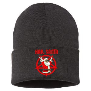 Hail Santa Funny Christmas Heavy Metal Music Gifts Gothic Sustainable Knit Beanie