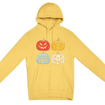 Halloween Spooky Fun Scary Pumpkin Faces Gift Premium Pullover Hoodie