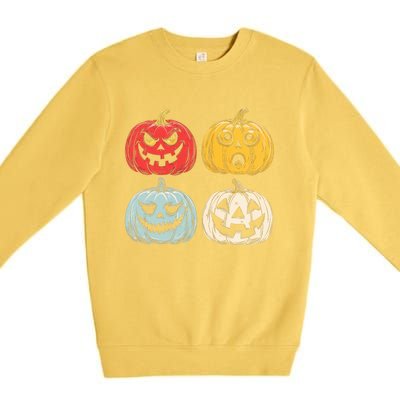 Halloween Spooky Fun Scary Pumpkin Faces Gift Premium Crewneck Sweatshirt