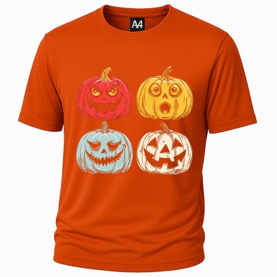 Halloween Spooky Fun Scary Pumpkin Faces Gift Cooling Performance Crew T-Shirt