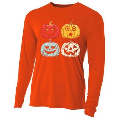 Halloween Spooky Fun Scary Pumpkin Faces Gift Cooling Performance Long Sleeve Crew