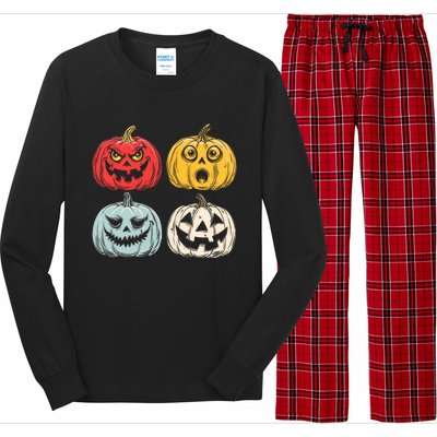 Halloween Spooky Fun Scary Pumpkin Faces Gift Long Sleeve Pajama Set