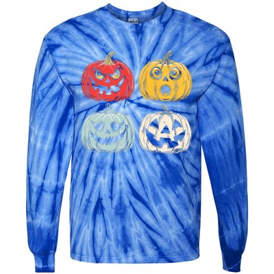 Halloween Spooky Fun Scary Pumpkin Faces Gift Tie-Dye Long Sleeve Shirt