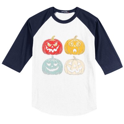 Halloween Spooky Fun Scary Pumpkin Faces Gift Baseball Sleeve Shirt