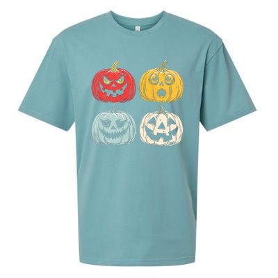 Halloween Spooky Fun Scary Pumpkin Faces Gift Sueded Cloud Jersey T-Shirt