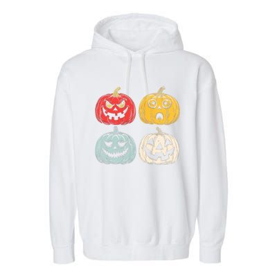 Halloween Spooky Fun Scary Pumpkin Faces Gift Garment-Dyed Fleece Hoodie