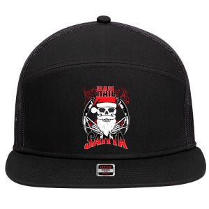 Hail Santa! Funny Christmas Rock On Santa Skeleton Cute Gift 7 Panel Mesh Trucker Snapback Hat