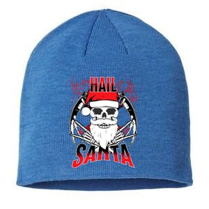 Hail Santa! Funny Christmas Rock On Santa Skeleton Cute Gift Sustainable Beanie