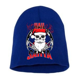 Hail Santa! Funny Christmas Rock On Santa Skeleton Cute Gift Short Acrylic Beanie