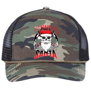 Hail Santa! Funny Christmas Rock On Santa Skeleton Cute Gift Retro Rope Trucker Hat Cap