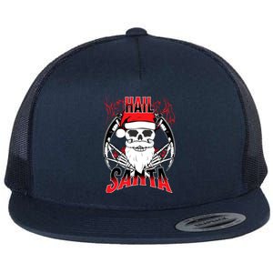 Hail Santa! Funny Christmas Rock On Santa Skeleton Cute Gift Flat Bill Trucker Hat