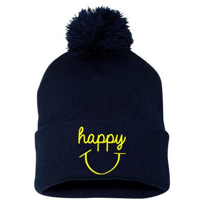 Happy Smiley Face Shirt Pom Pom 12in Knit Beanie