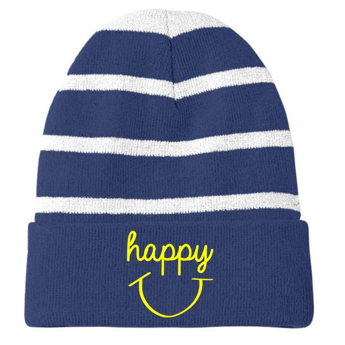 Happy Smiley Face Shirt Striped Beanie with Solid Band