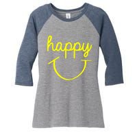 Happy Smiley Face Shirt Women's Tri-Blend 3/4-Sleeve Raglan Shirt