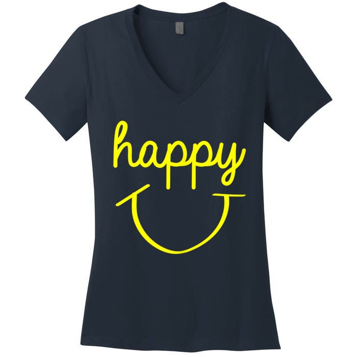 Happy Smiley Face Shirt Women's V-Neck T-Shirt