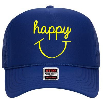 Happy Smiley Face Shirt High Crown Mesh Back Trucker Hat