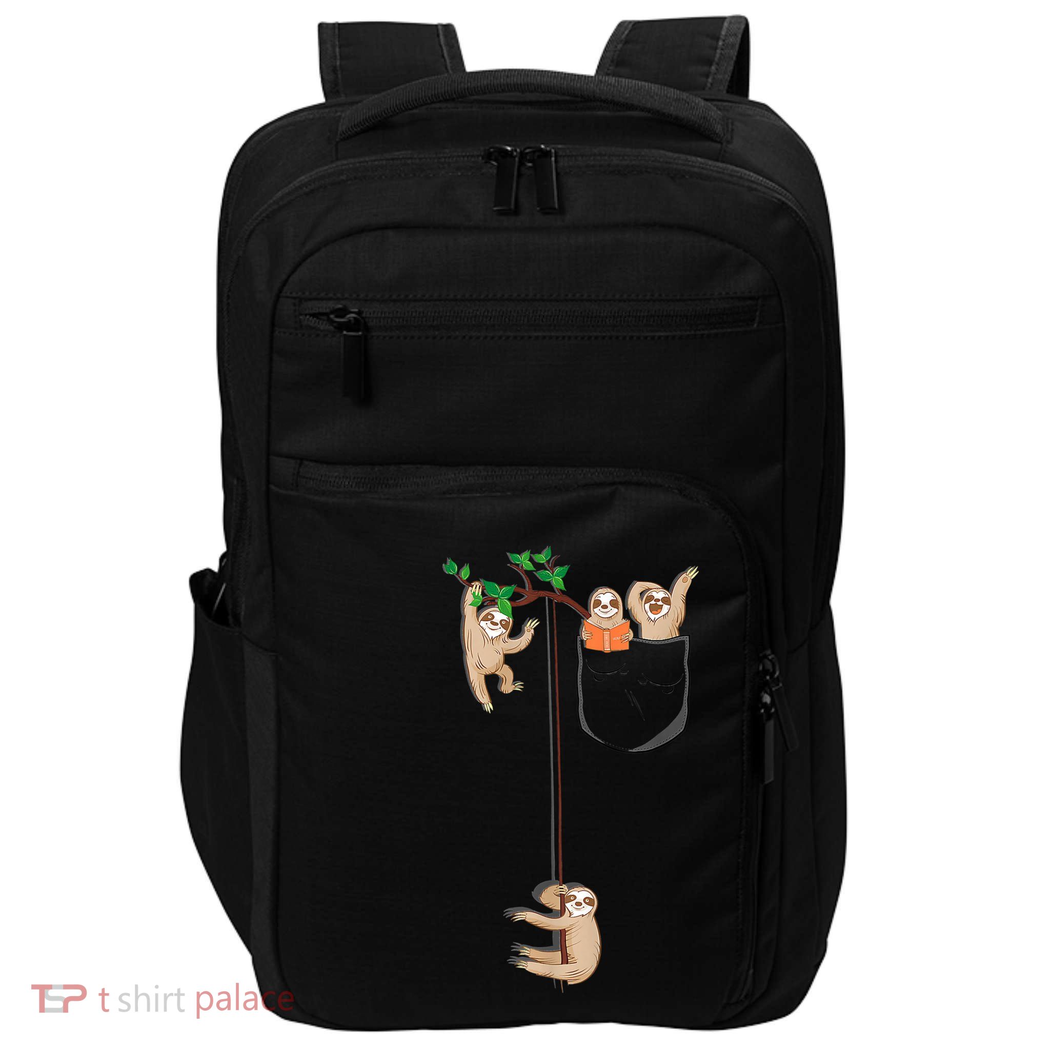 Happy Sloth Family Habitat In Pocket Impact Tech Backpack